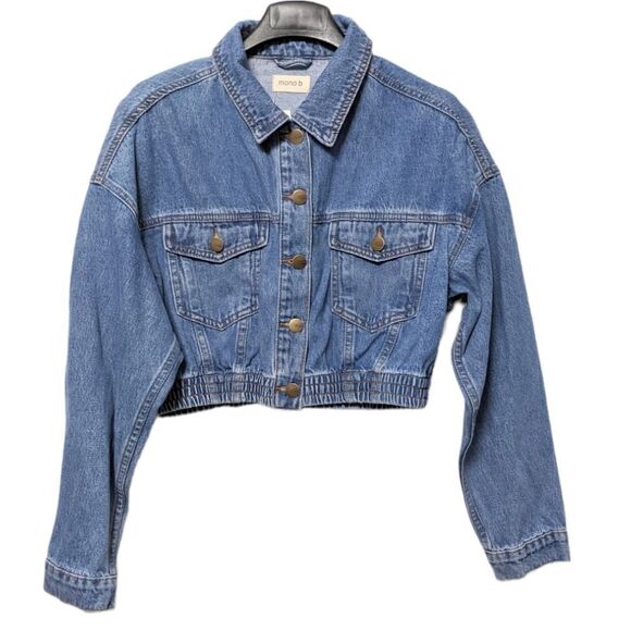 NWT MONO B Cropped Ribbed Hem Denim Jean Jacket M - Picture 2 of 7
